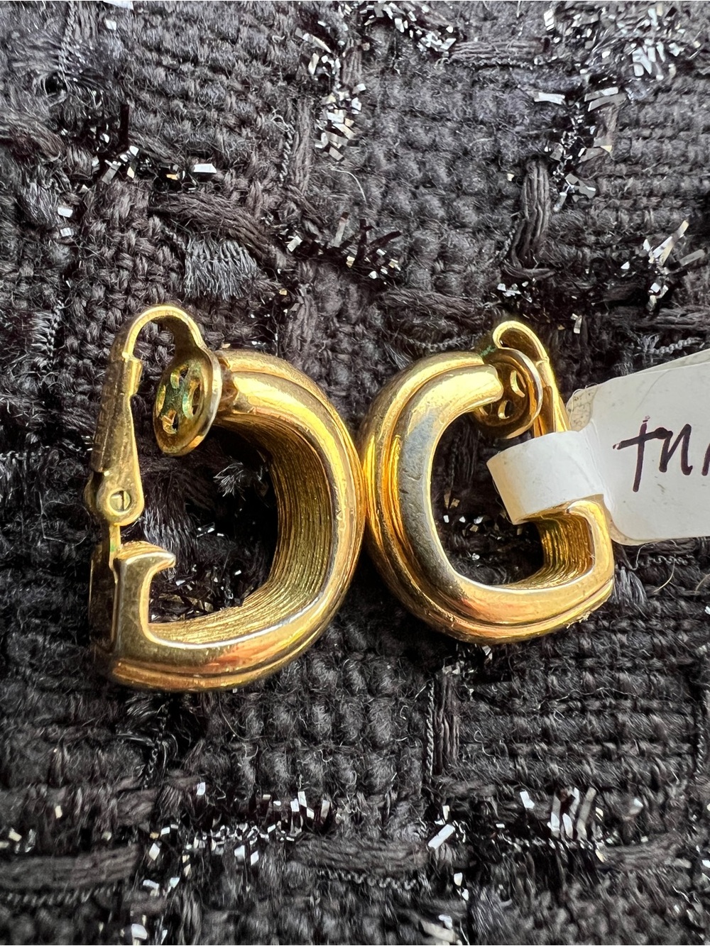 Vintage Trifari Gold Tone Hoop Drop Earrings - Designer
